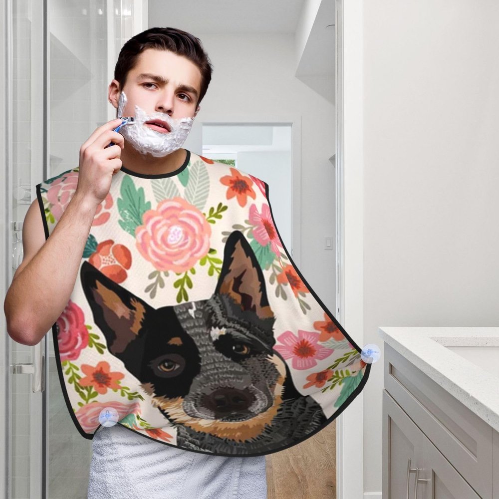 Australian Cattle Dogs Floral Boho Flowers Beard Bib Hair Catcher For Men Shaving,Men Beard Apron Gift For Fathers Day/Anniversary/Valentines Day/Christmas
