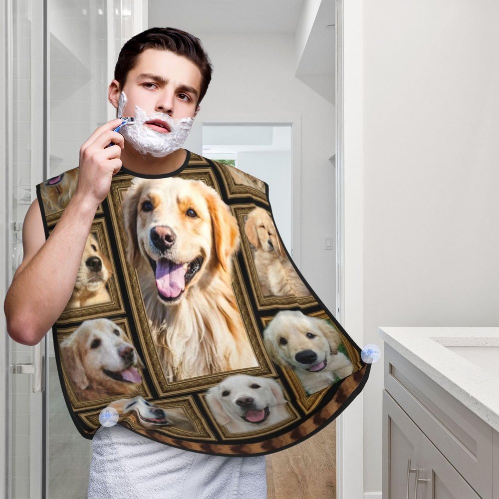 Golden Retriever Dog Beard Bib Hair Catcher For Men Shaving,Men Beard Apron Gift For Fathers Day/Anniversary/Valentines Day/Christmas