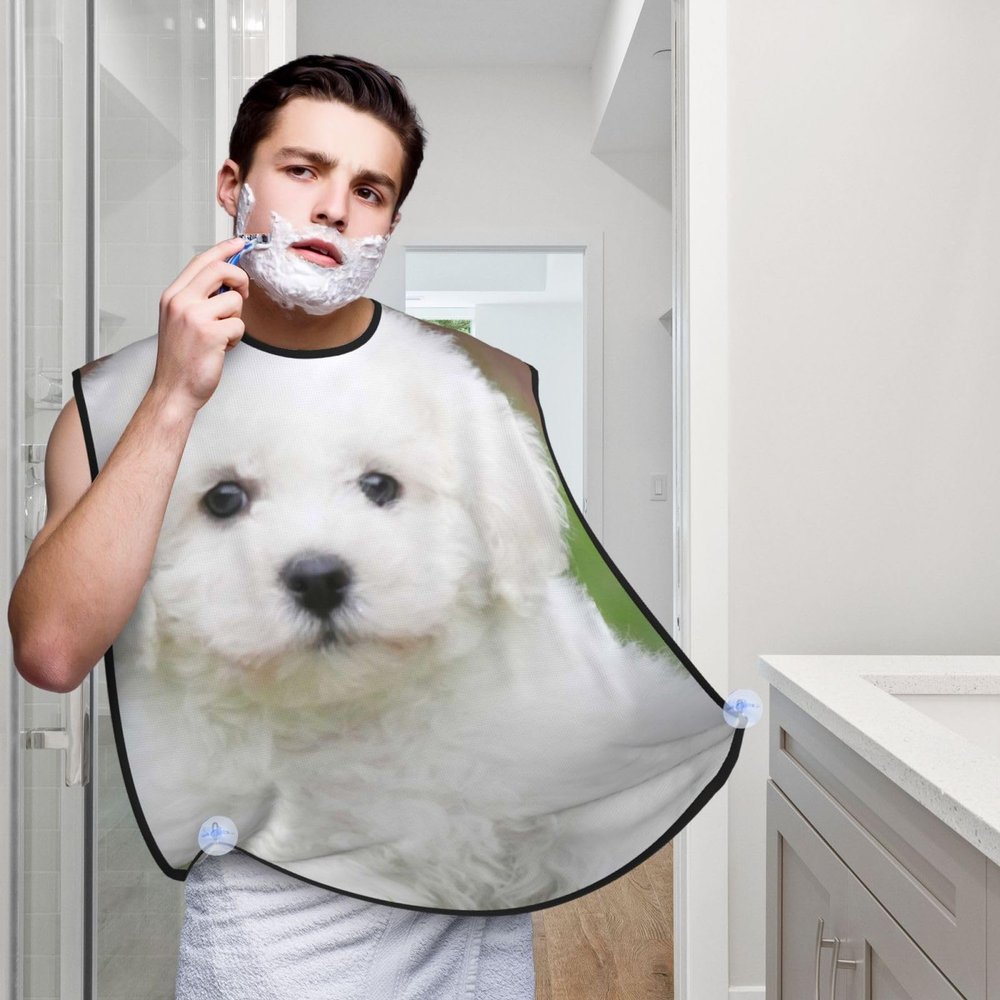 Bichon Frise Dog Beard Bib Hair Catcher For Men Shaving,Men Beard Apron Gift For Fathers Day/Anniversary/Valentines Day/Christmas