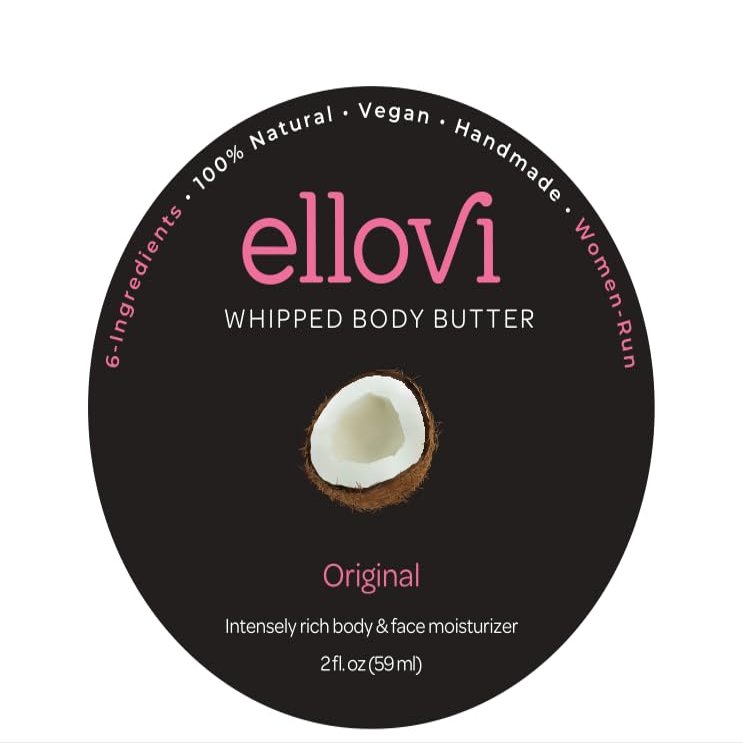 Ellovi All-Natural Luxuriously Whipped Body Butter - Original - Pure Enough to Eat - Made With Just 6 Vegan Ingredients - 100% Plant-Based Moisturizer For Naturally Healthy Skin (2 fl. oz/59ml)