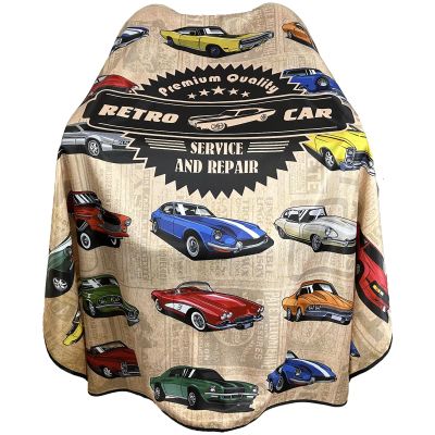 Barber Cape for Men Professional Hair Cutting Salon Cape with Snaps Waterproof Hairdressing Styling Cape Gown Apron- 63 56(Vintage Cars)