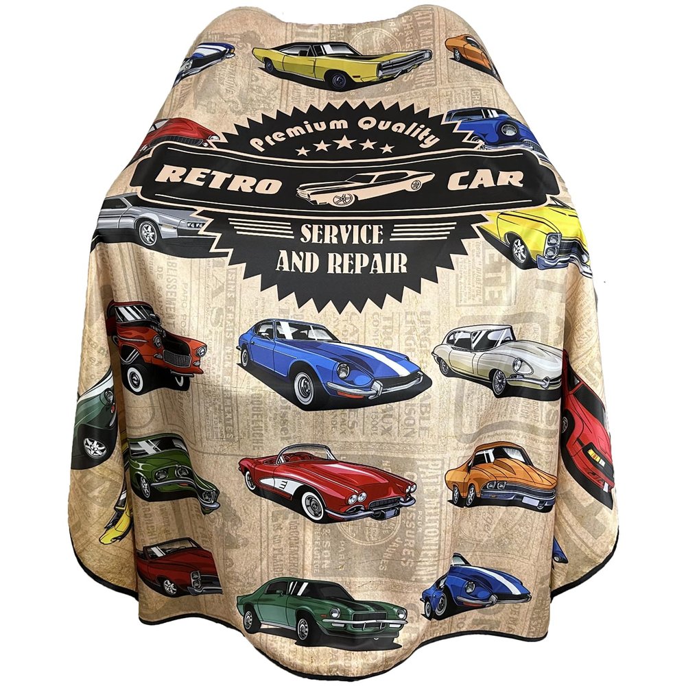 Barber Cape for Men Professional Hair Cutting Salon Cape with Snaps Waterproof Hairdressing Styling Cape Gown Apron- 63 56(Vintage Cars)