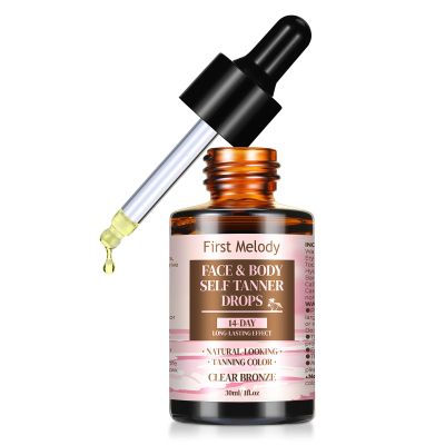 Face Tanning Drops to Add to Lotion,14 Day Long Lasting Effect Face Self Tanner Bronzing Drops, Natural Organic Ingredients, Quick Tan Drops, Self Tanning Drops for Face and Body