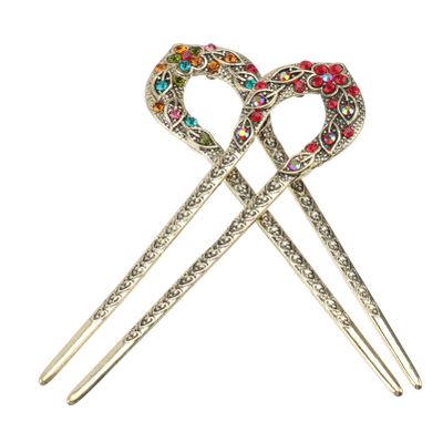 HAKIDZEL 2pcs Vintage Rhinestone Hair Stick Double Prong Hair for Elegant Updos Floral Design for Women Hairstyles and Special Occasions