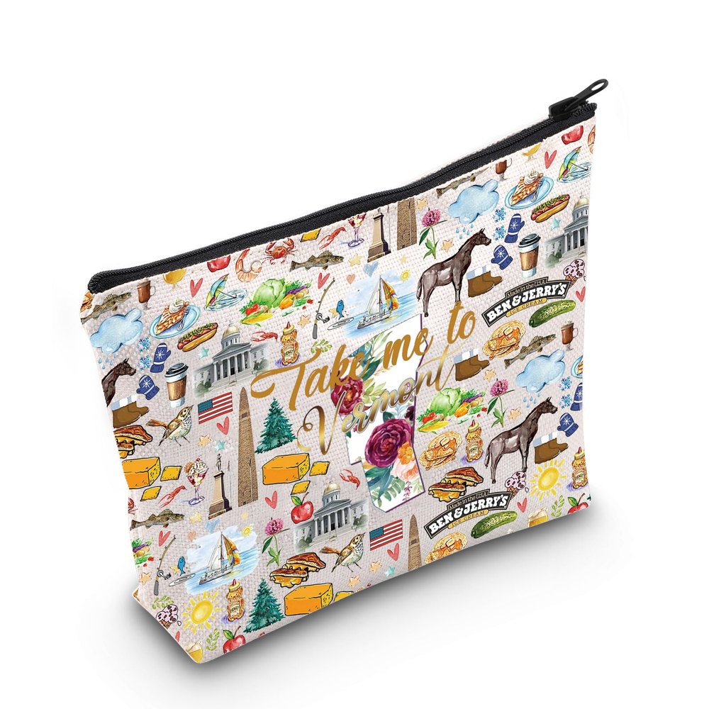 WZMPA Vermont State Travel Makeup Bag Vermont Vacation Gift Take Me To Vermont Zipper Pouch Bag Vermont Tourism Gift (Take Vermont)