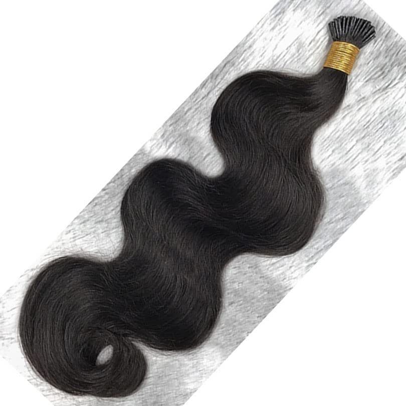 100% Human Hair I Tip Body Wave Extensions Bundles Microlinks Hair Extensions Wavy 100 strands 90g itip Hair for Black Woman Natural Color (100 Strands 1Bundle, 20inch)