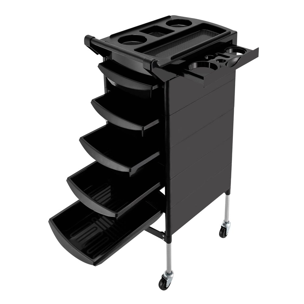 5 Drawers Salon Rolling Trolley Cart, Salon Trolley w/Mobile Wheel Salon Roller Trolley Stand Beauty Instrument Tray Rolling Cart (Black)