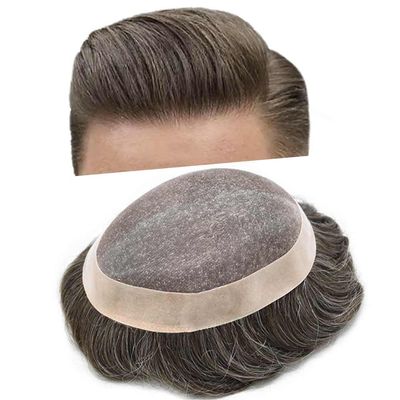 PUNRU HAIR Hair Systems For Men Monofilament Mens Toupee Human Hair Replacement System Toupee For Men Men Hair Pieces NPU Hair Pieces For Men6x8 Medium light density#240 2# DARKEST BROWN+40% GREY