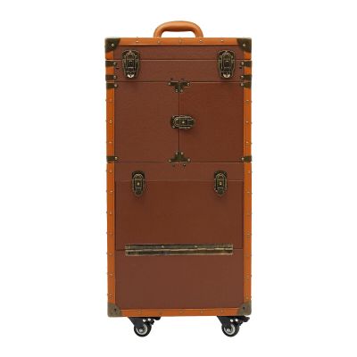 KUMOYOU Rolling Makeup Case, Cosmetic Organizer Trolley Train Case with Keys, Large Storage Swivel Wheels Salon Barber Traveling Trunk for Make Up Hairstylists Nail Tech (Coffee with 2Keys)