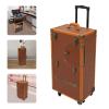 KUMOYOU Rolling Makeup Case, Cosmetic Organizer Trolley Train Case with Keys, Large Storage Swivel Wheels Salon Barber Traveling Trunk for Make Up Hairstylists Nail Tech (Coffee with 2Keys) view 3