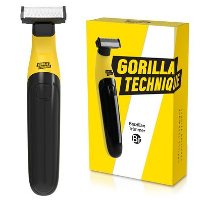 Gorilla Technique Mens Groin & Body Hair Trimmer  2-Way Pivot Blade, No-Nick Skin Guard, 4 Trimming Heads, 16mm Combs, IPX4 Waterproof, Electric Shaver for Pubic & Ball