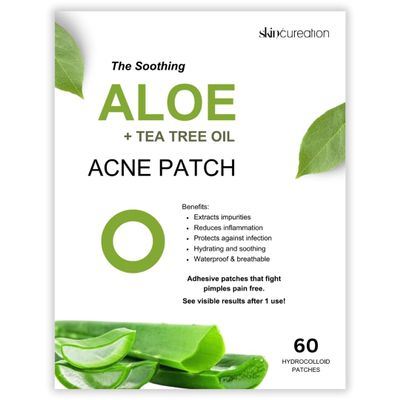 Skincureation Acne Pimple Patches (60 Counts 1 Size) Invisible Hydrocolloid Acne Patch with Aloe and Tea Tree Oil for Covering Zits and Blemishes