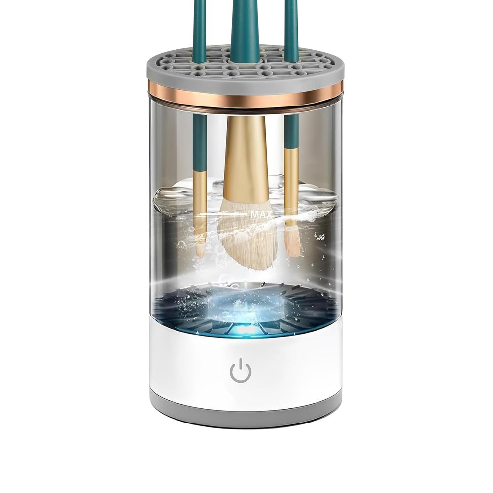LGRFUXIN Portable Cosmetic Makeup Brush Cleaner Machine, Automatic Spinning Cosmetic Brush Cleaner Fit Makeup Brush,White
