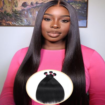 Nadula 12A Yaki Straight Human Hair 4 Bundles, 100% Unprocessed Virgin Human Hair Weave Extensions for Women Natural Color 18 20 22 24inch