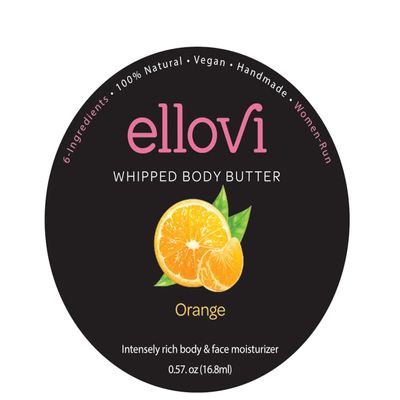 Ellovi All-Natural Luxuriously Whipped Body Butter - Orange - Pure Enough to Eat - Made With Just 6 Vegan Ingredients - 100% Plant-Based Moisturizer For Naturally Healthy Skin (0.57 fl. oz/16.8ml)