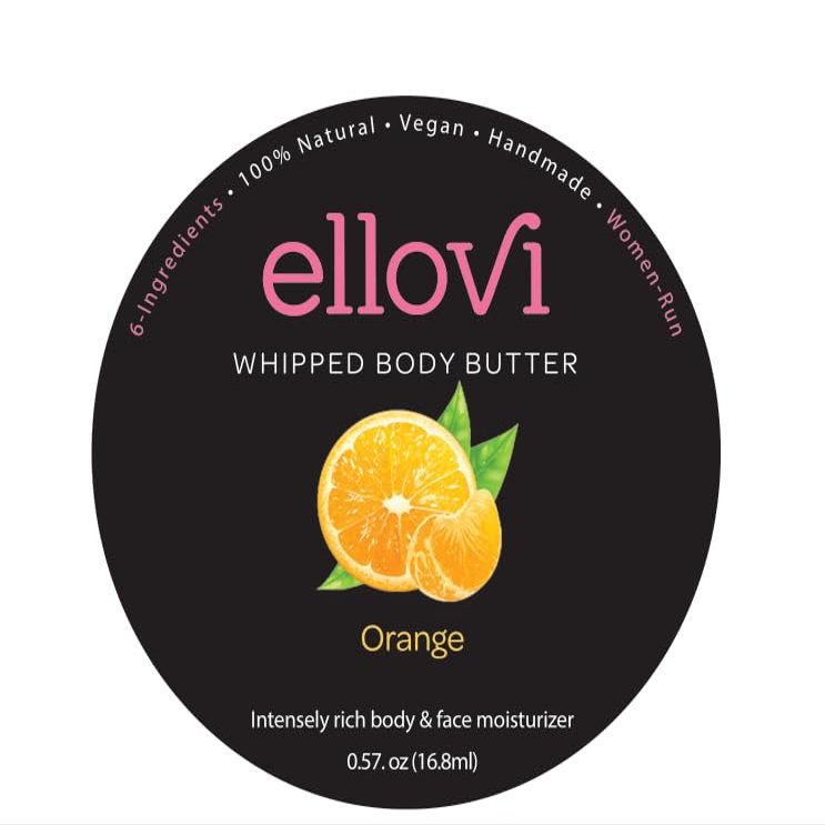 Ellovi All-Natural Luxuriously Whipped Body Butter - Orange - Pure Enough to Eat - Made With Just 6 Vegan Ingredients - 100% Plant-Based Moisturizer For Naturally Healthy Skin (0.57 fl. oz/16.8ml)