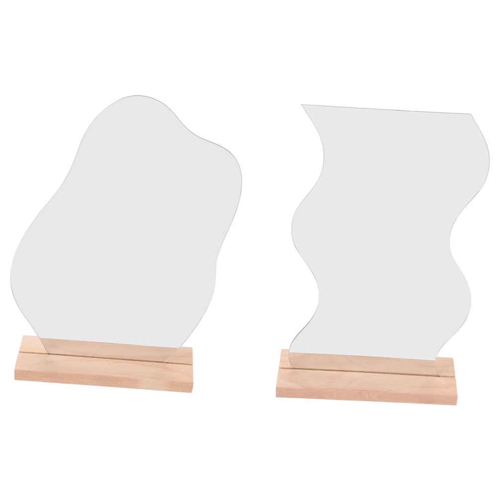 FOMIYES 2pcs Aesthetic Makeup Mirror Frameless Desktop Cosmetic Mirrors Wooden Base for Dresser and Office Use Easy to Assemble and Portable for Women and Makeup Artists