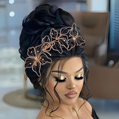 3PCS Wedding Crystal Hair Comb Gold Rhinestone Bridal Flower Hair Accessories for Women and Girls