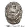 French Lace Front Mens Toupee European Human Hair Piece Bleached Knots Natural Hairline Men Hair System Toupee for Men Hair Prostesis7X9"-120% density#380 Dark Brown+80% Gray view 2