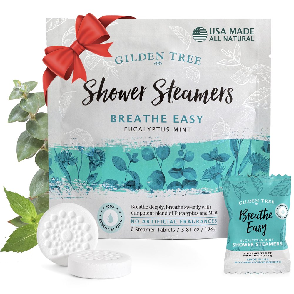 Gilden Tree Essential Oils Shower Steamers 100% Pure Eucalyptus Mint Long Lasting, Individually Wrapped, Spa Stress Relief Gifts for Women Made in USA