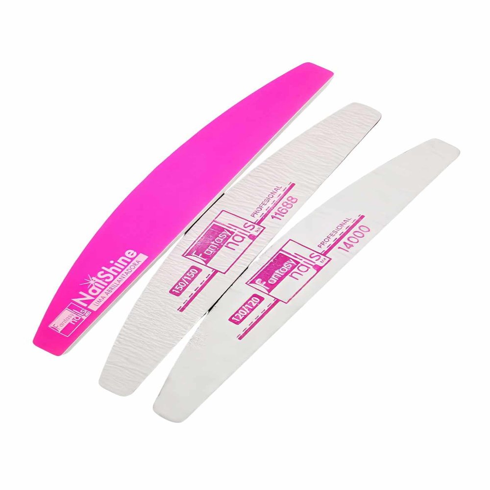 Fantasy Nails Sanding Board File Set 3pcs Limas Media Luna, White