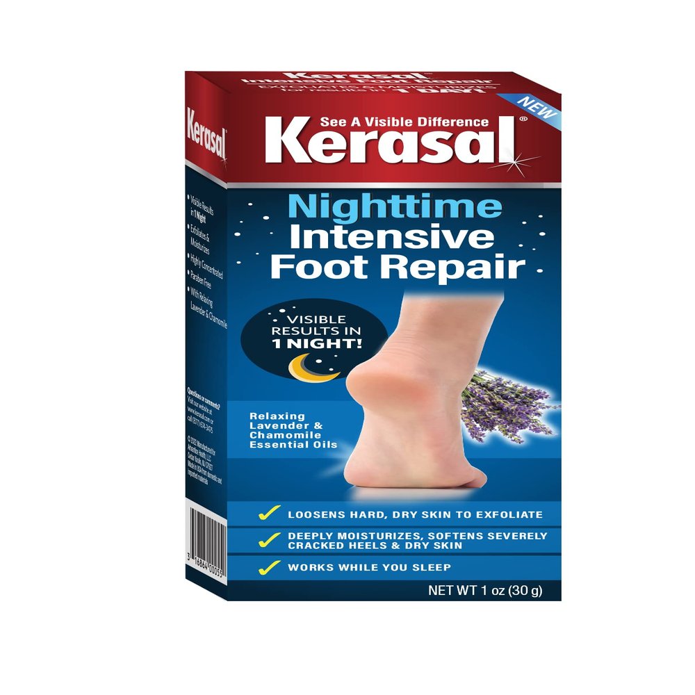 Kerasal Intensive Foot Repair Skin Healing Ointment for Cracked Heels and Dry Feet, 1 oz, 2 Count with Nighttime Intensive Foot Repair, 1 oz