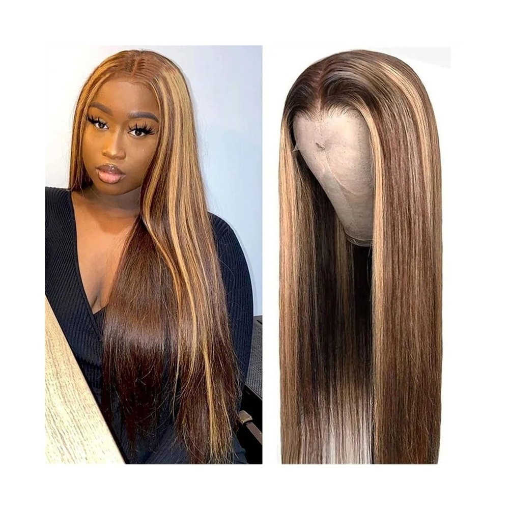 Ashtray Highlight Lace Front Wig Human Hair 4/27 Ombre Straight Hair Lace Wig 13x4x1 T Part Lace Frontal Wigs Brazilian Remy Pre Plucked with Baby Hair Indoors outdoor Ash Tray (Size : 20inches)