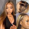 Ashtray Highlight Lace Front Wig Human Hair 4/27 Ombre Straight Hair Lace Wig 13x4x1 T Part Lace Frontal Wigs Brazilian Remy Pre Plucked with Baby Hair Indoors outdoor Ash Tray (Size : 20inches) view 4