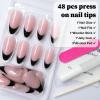 Bellelfin 48Pcs Black French Tip Press on Nails, Medium Almond French Tips Fake Nails, Full Cover Almond Acrylic Nails Press on, Artificial False Nail Glue on Nails for Women Girls Fingernails Decor view 2
