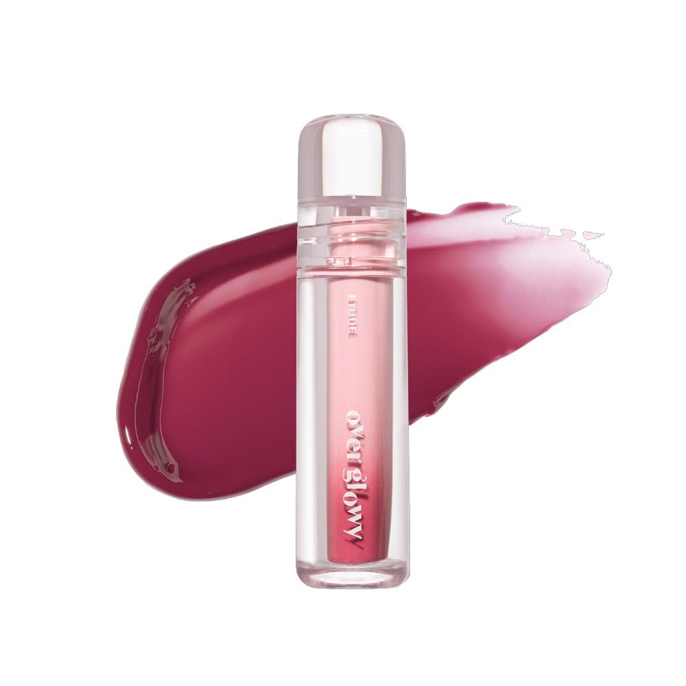 ETUDE Over Glowy Lip Stain Tint #6 Humming Pink | Non-Sticky Vegan Lip Tint | Moisturized & Long-lasting Lip Gloss | Daily Lip Stain for Dry Lips | Korean Makeup, K-beauty