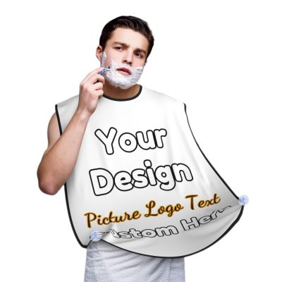 HSPOILDOGED Custom Non-Stick Beard Bib Apron, Personalized Shaving Trimming Catcher Design Men's Beard Bib Hair Catcher (White)