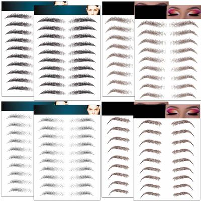 Eyebrow Tattoo 8 Sheets, 76 Pairs Eyebrow Tattoo Sticker Waterproof 4D Hair-Like Temporary Eyebrows Peel Off Brows Grooming Transfers Stickers Makeup for Women, Men, Girls, Brown/Black
