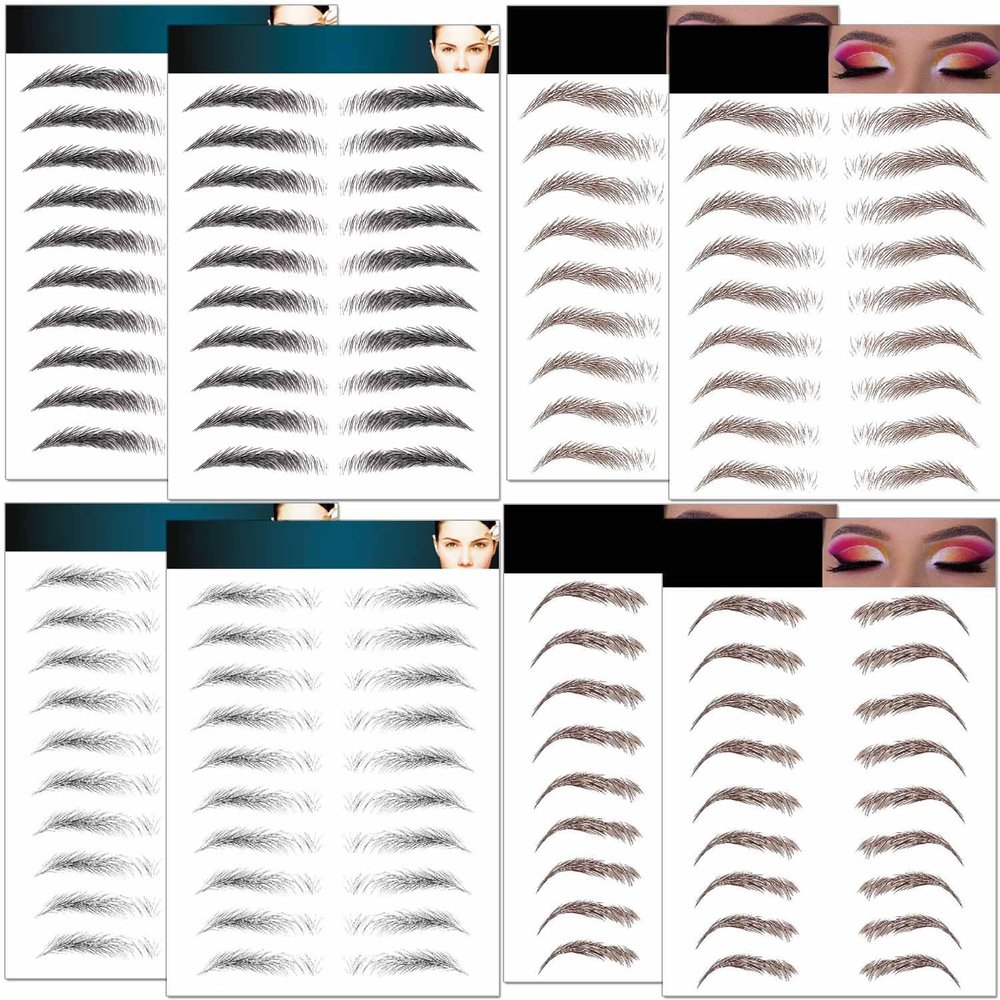 Eyebrow Tattoo 8 Sheets, 76 Pairs Eyebrow Tattoo Sticker Waterproof 4D Hair-Like Temporary Eyebrows Peel Off Brows Grooming Transfers Stickers Makeup for Women, Men, Girls, Brown/Black