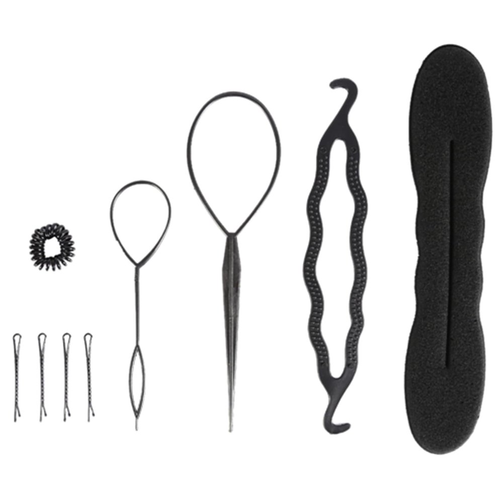 4/9PCS Hair Bun Maker, Black Plastic Bun Curler Donut Hair Bun Maker, Double Hook Disk Hair Tool, Braiding Styling Disk Tools, DIY Hair Styling Accessories Tool (No. 2 9PCS)