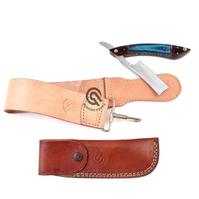 QURESHI KNIFES - Professional Straight Razor with Leather Strop - Straight Edge Barber Razor Premium for Men & Women (Stainless Steel Blade)