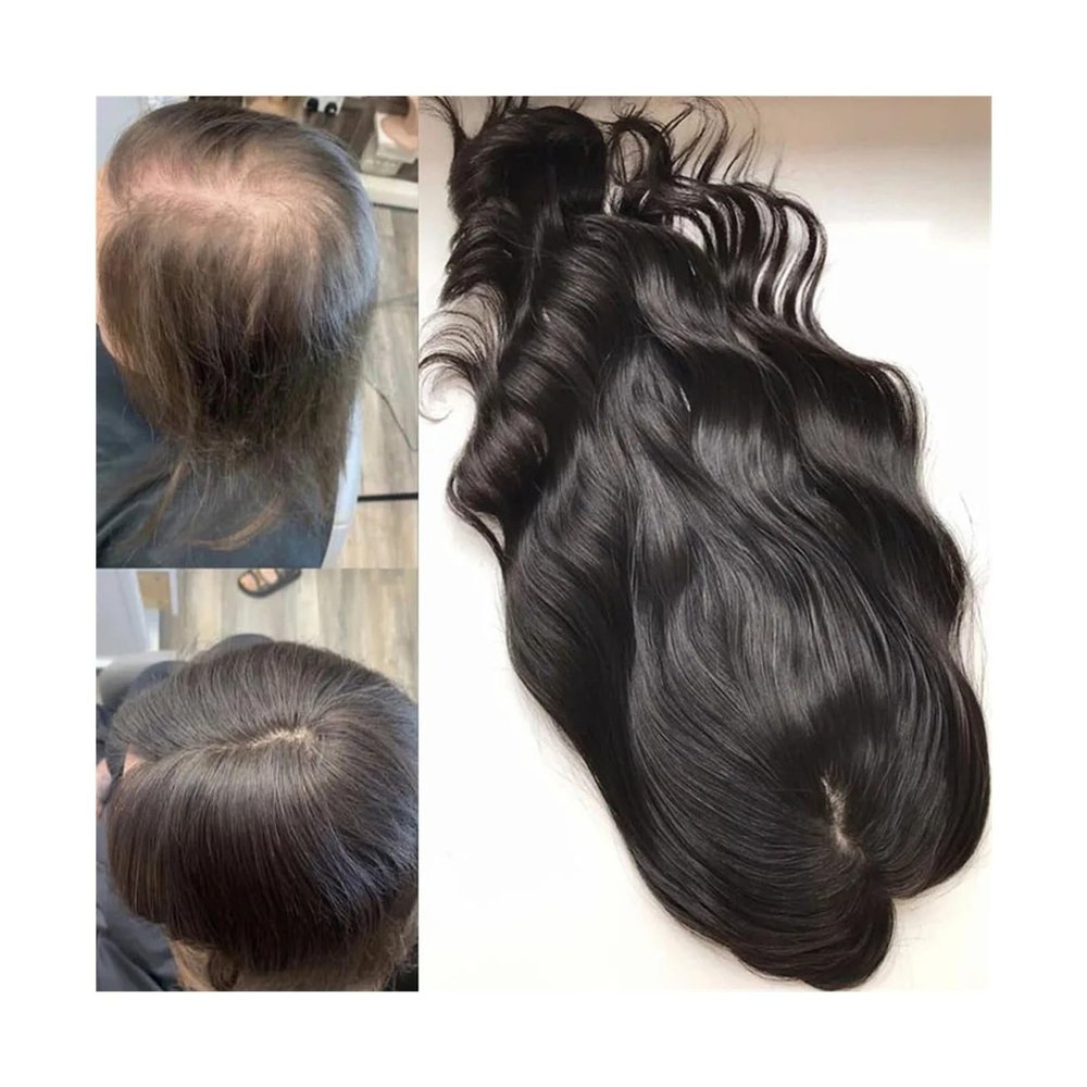 Hair Toppers for Women Wavy Hair Pieces for Women, Human Hair Topper with Silk Base and 2cm PU Around (4 Clips) 8-22" Wavy Remy Hair Pieces for Hair Loss or Thinning Hair Hair Toppers with Bangs ( Siz