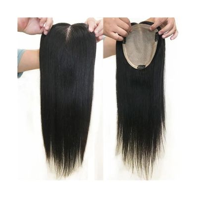 Hair Toppers for Women 16X18CM Hand Tied Silk Base Human Hair Topper, 6-20" European Virgin Hair Breathable Silk Top Lace Topper Clips In Straight Hair Piece for Women Hair Toppers with Bangs ( Color