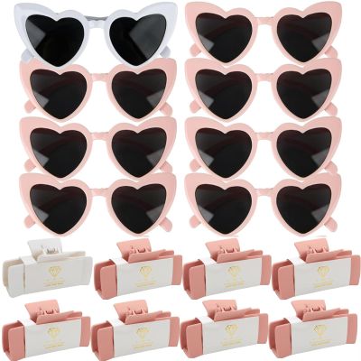 16pcs Bridesmaid Proposal Gifts 4.1inch square Matte Bachelorette Claw Clips Sunglasses set of 12 women Trendy Cute Hair Clips for Wedding Party Favors (White&Pink16pcs)