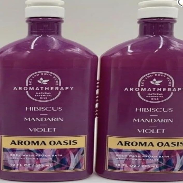 2 bath & body Aromatherapy Aroma Oasis Hibiscus Mandarin Violet BODY WASH FOAM 10 oz