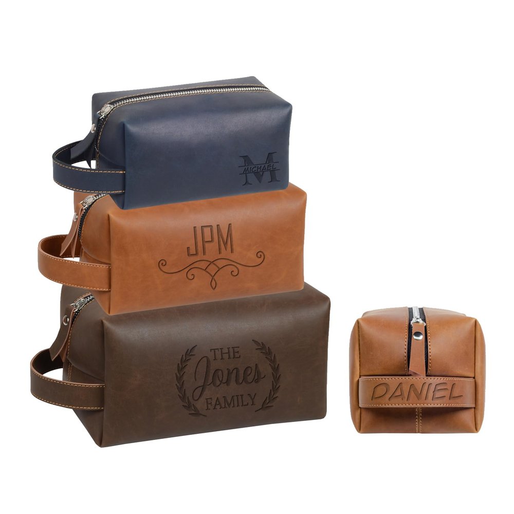 Bleggeit Personalized Men's Leather Toiletry Bag, Customized Name Portable Dopp Kit, Unique Custom Storage Bag, Personalized Gifts for Fathers Day Wedding Gift for Groomsmen Dad Best Man Husband