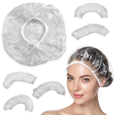 100 Pcs Disposable Shower Caps - Plastic Hair Caps Clear Shower Cap for Women Plastic Caps for Hair - Plastic Shower Caps for Women Disposable Shower Cap for Men Large Shower Cap Disposable 20''