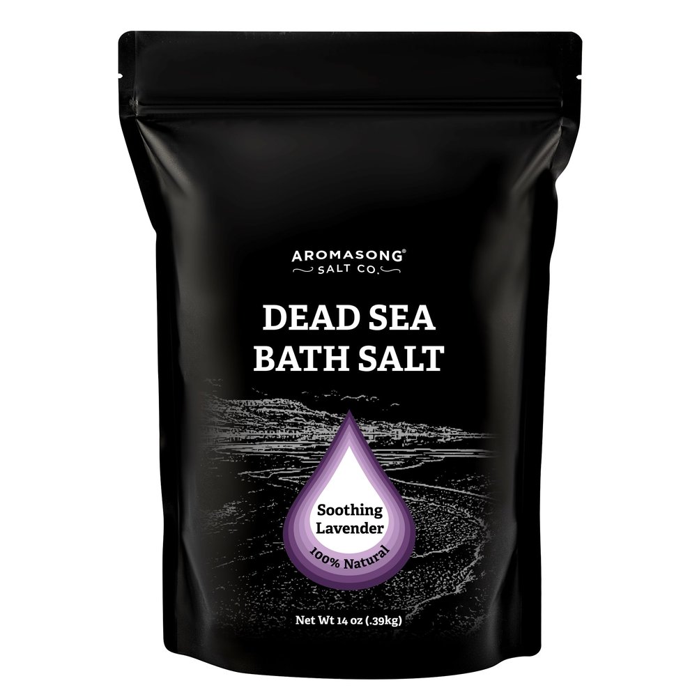 Aromasong Pure Dead Sea Salt for Soaking with 100% Natural Lavender, 14 Oz. - Spa Bath Salt Fine Grain - Body Wash Scrub - Soak for Women & Men- Resealable Pack