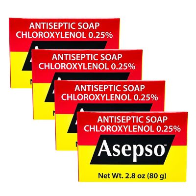 Asepso Antibacterial Original Bar Soap 4 Pack 80g/2.8 oz Each, Gentle Cleansing for Healthy Skin, Fight Skin and Heat Rash
