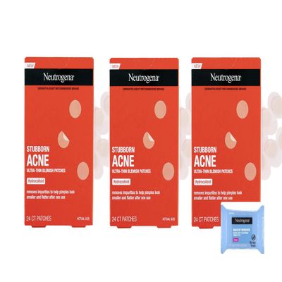 Neutrogena Stubborn Acne Blemish Patches, Ultra-Thin Hydrocolloid Acne Patch Absorbs Fluids & Removes Impurities To Help Pimples Look Smaller After One Use 3x 24 Patches