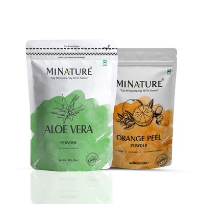 Combo of Orange Peel Powder & Aloe Vera Powder by mi nature | For Natural Skincare Facial Mask |DIY Face Pack |All Pure & Natural | freen from Chemical | Made in India| (Pack of 2) 227gram(08Oz) Each