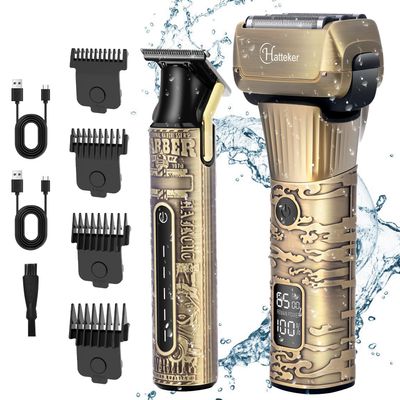 Hatteker Foil Shaver Electric Razor Men's Shaver T-Blade Trimmer Beard Trimmer Beard Clipper Hair Clipper LED Display Waterproof Wet/Dry Shaver Kit 2 in 1