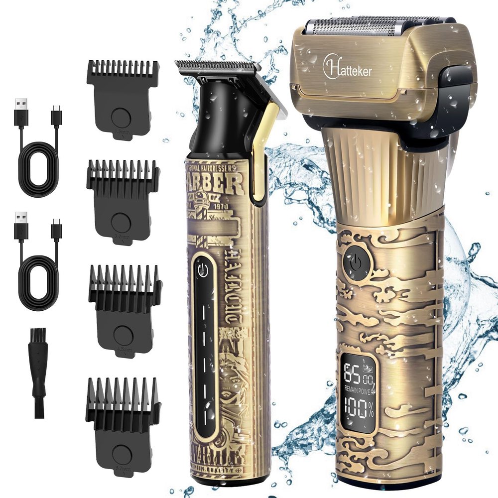 Hatteker Foil Shaver Electric Razor Men's Shaver T-Blade Trimmer Beard Trimmer Beard Clipper Hair Clipper LED Display Waterproof Wet/Dry Shaver Kit 2 in 1