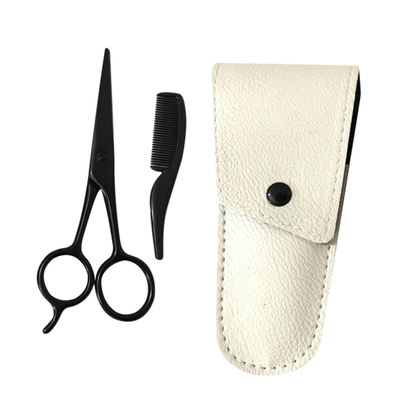 FOMIYES 3pcs Beard Scissors Set Stainless Grooming Kit Black Scissors Apricot Leather Sheath and Small Comb for Beard Care and Trimming