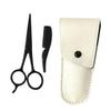 FOMIYES 3pcs Beard Scissors Set Stainless Grooming Kit Black Scissors Apricot Leather Sheath and Small Comb for Beard Care and Trimming view 1