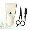 FOMIYES 3pcs Beard Scissors Set Stainless Grooming Kit Black Scissors Apricot Leather Sheath and Small Comb for Beard Care and Trimming view 4